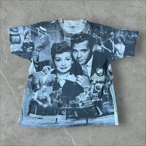 Vintage I Love Lucy Shirt Men XL White Black AOP 90s Rare Television Show Thrash